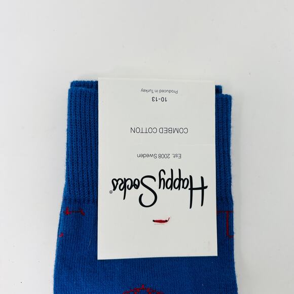 NEW! Happy Socks Combed Cotton Socks Sweden Blue Red 10 - 13 - Picture 2 of 5